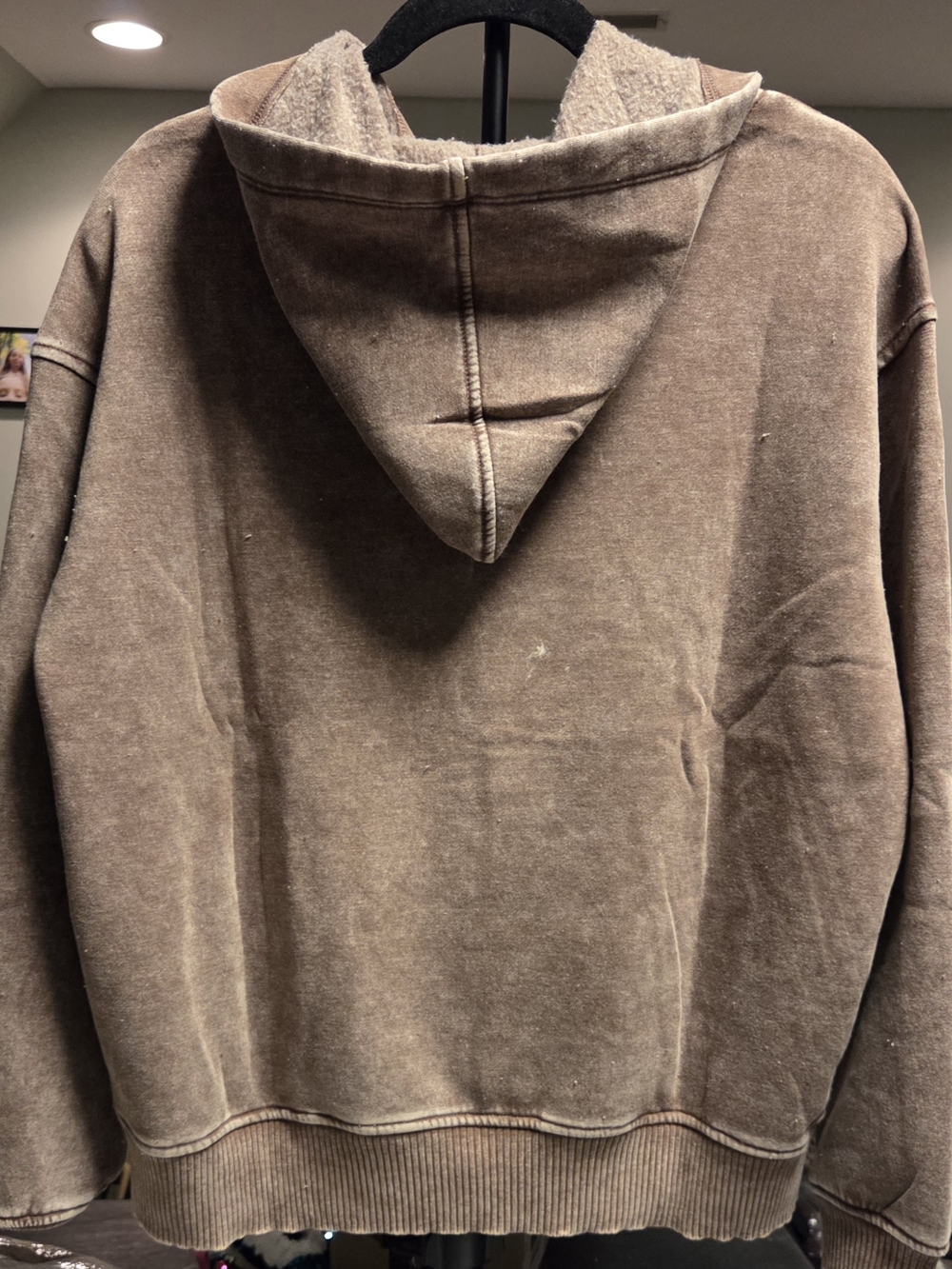 Zenana Outfitters Washed Brown Pullover Hoodie - Picture 3 of 3